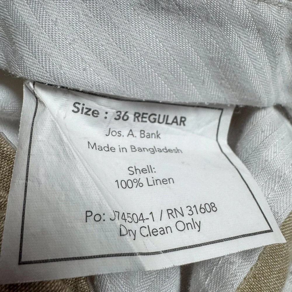 Jos A Bank 1905 Dress Pants Mens 36x31 Beige Linen Flat Front Straight Summer